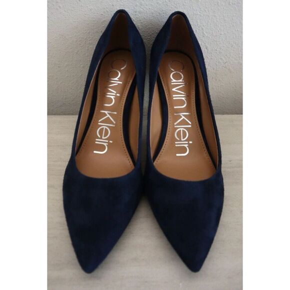 Calvin Klein Women's Sz 7.5M Dk Blue Leather/Suede Gayle Pointed Toe Pumps - Picture 7 of 10